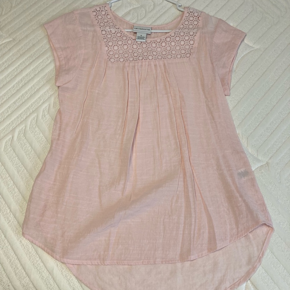 Liz Claiborne Soft Pink Blouse with Lace Accent